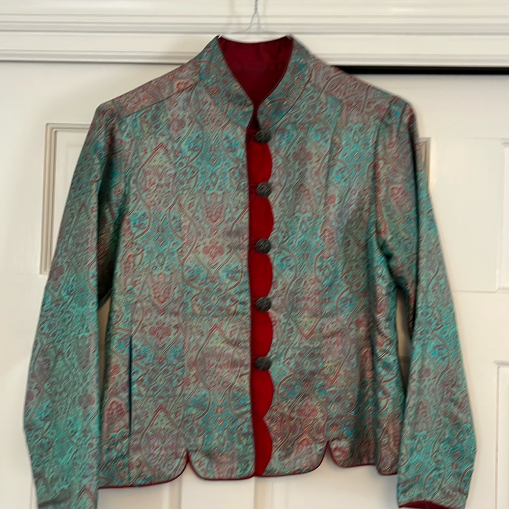 Kai Mira Reversible Multi-Colored and Deep Red Silk Blazer